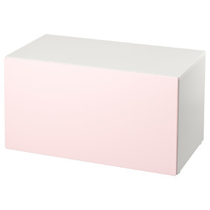 SMÅSTAD Bench with toy storage, white, pale pink, 90x50x48 cm