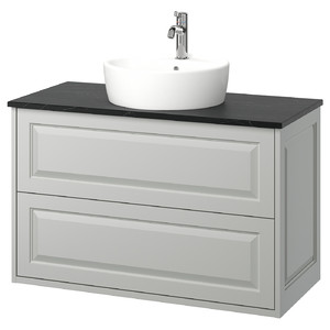 TÄNNFORSEN / TÖRNVIKEN Wash-stnd w drawers/wash-basin/tap, light grey/black marble effect, 102x49x79 cm