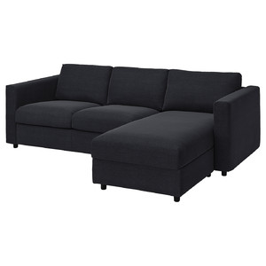 VIMLE 3-seat sofa with chaise longue, Saxemara black-blue