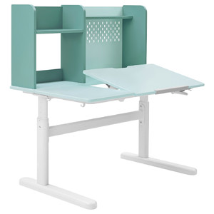 BERGLÄRKA Desk, turquoise/white tiltable, 100x70 cm