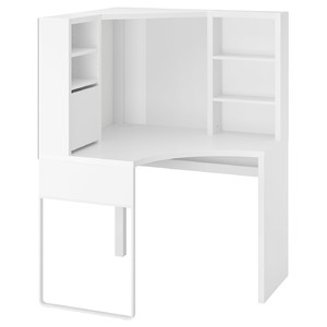 MICKE Corner workstation, white, 100x142 cm