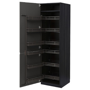 METOD High cabinet with pull-out larder, black/Voxtorp dark grey, 60x60x200 cm
