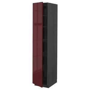 METOD High cabinet with shelves, black Kallarp/high-gloss dark red-brown, 40x60x200 cm
