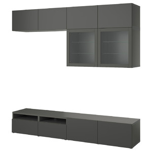 BESTÅ TV storage combination/glass doors, dark grey Lappviken/Sindvik dark grey, 240x42x231 cm
