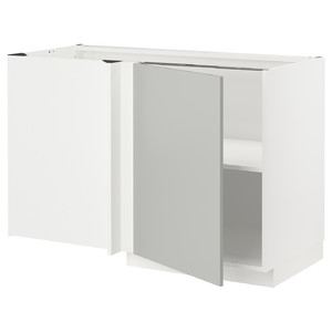 METOD Corner base cabinet with shelf, white/Havstorp light grey, 128x68 cm