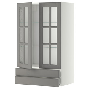 METOD / MAXIMERA Wall cab w 2 glass doors/2 drawers, white/Bodbyn grey, 60x100 cm