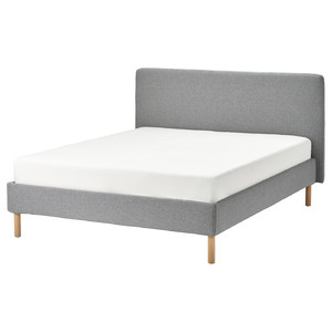 TÄRNKULLEN Upholstered bed frame, Tibbleby beige/grey, 140x200 cm