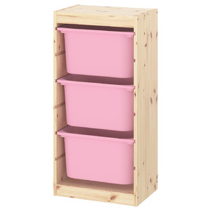 TROFAST Storage combination, light white stained pine, pink, 44x30x91 cm
