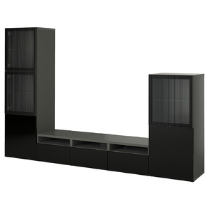 BESTÅ TV storage combination/glass doors, dark grey Lappviken/Fällsvik anthracite, 300x42x193 cm