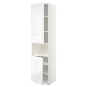 METOD High cab f micro w 2 doors/shelves, white/Voxtorp high-gloss/white, 60x60x240 cm