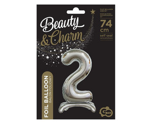 Foil Balloon Number 2 Standing, silver, 74cm