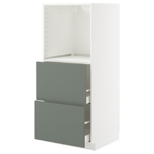 METOD / MAXIMERA High cabinet w 2 drawers for oven, white/Nickebo matt grey-green, 60x60x140 cm