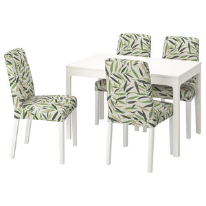 EKEDALEN / BERGMUND Table and 4 chairs, white, Fågelfors multicolour, 120/180 cm