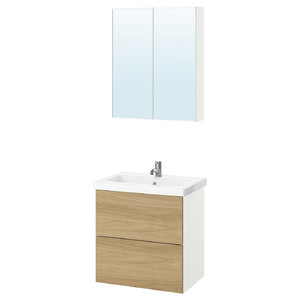 ENHET Bathroom, white/oak effect, 64x43x65 cm