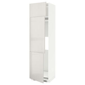 METOD High cab f fridge/freezer w 3 doors, white/Ringhult light grey, 60x60x220 cm