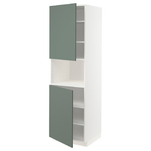 METOD High cab f micro w 2 doors/shelves, white/Bodarp grey-green, 60x60x200 cm