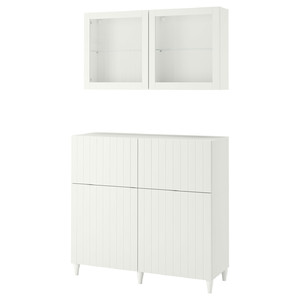 BESTÅ Storage combination w doors/drawers, white/Sutterviken/Kabbarp white clear glass, 120x42x213 cm