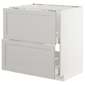 METOD/MAXIMERA Base cab f sink+2 fronts/2 drawers, white/Lerhyttan light grey, 80x60 cm