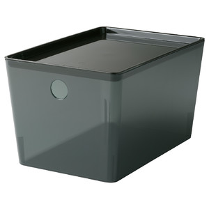 KUGGIS Box with lid, transparent black, 18x26x15 cm