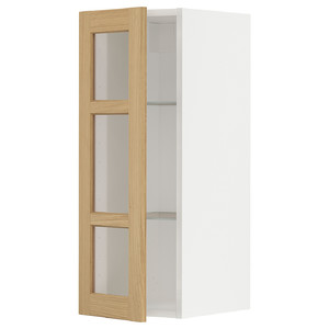 METOD Wall cabinet w shelves/glass door, white/Forsbacka oak, 30x80 cm