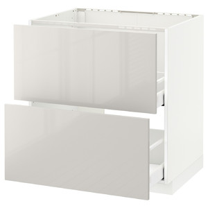 METOD / MAXIMERA Base cab f sink+2 fronts/2 drawers, white, Ringhult light grey, 80x60 cm