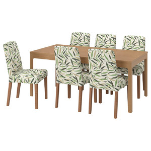 EKEDALEN / BERGMUND Table and 6 chairs, oak, Fågelfors multicolour, 180/240 cm