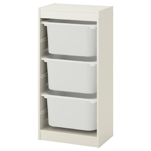 TROFAST Storage combination with boxes, white, white, 46x30x94 cm