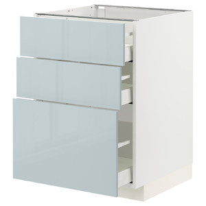 METOD / MAXIMERA Base cabinet with 3 drawers, white/Kallarp light grey-blue, 60x60 cm