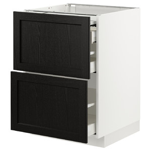 METOD / MAXIMERA Bc w pull-out work surface/3drw, white/Lerhyttan black stained, 60x60 cm