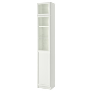 BILLY Bookcase with height extension unit/panel/glass doors, white/glass, 40x42x237 cm