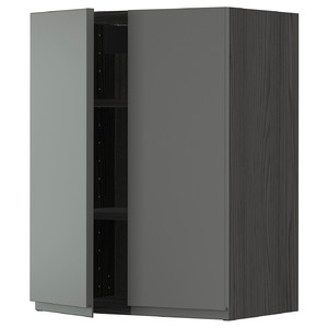 METOD Wall cabinet with shelves/2 doors, black/Voxtorp dark grey, 60x80 cm