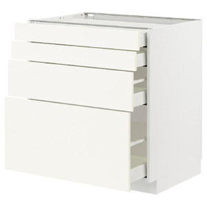 METOD / MAXIMERA Base cab 4 frnts/4 drawers, white/Vallstena white, 80x60 cm