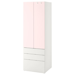 SMÅSTAD / PLATSA Wardrobe, white pale pink/with 3 drawers, 60x57x181 cm