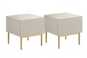 Nightstand Bedside Table Nicole Set of 2, gold legs, cashmere