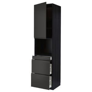 METOD / MAXIMERA Hi cab f micro combi w door/3 drwrs, black/Upplöv matt anthracite, 60x60x240 cm