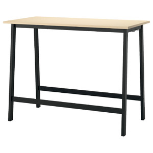 MITTZON Conference table, birch veneer/black, 140x68x105 cm