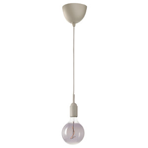 GRÅVACKA / MOLNART Pendant lamp with light bulb, beige/grey clear glass, 125 mm