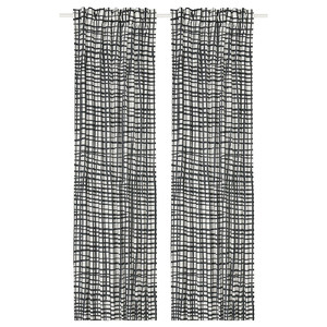 GRÖNKATTFOT Curtains, 1 pair, white/black, 145x300 cm