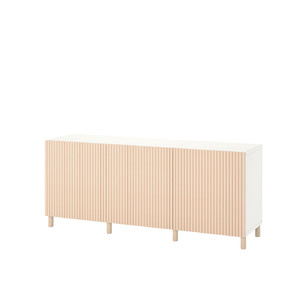 BESTÅ Storage combination with doors, white/Björköviken/Mejarp birch veneer, 180x42x74 cm