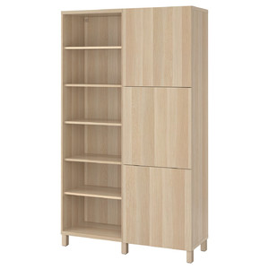 BESTÅ Storage combination with doors, white stained oak effect, Lappviken/Stubbarp white stained oak effect, 120x42x202 cm