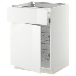 METOD / MAXIMERA Base cab w wire basket/drawer/door, white/Ringhult white, 60x60 cm