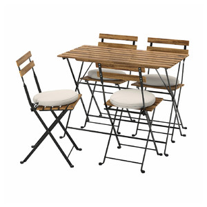 TÄRNÖ Table+4 chairs, outdoor, black/light brown stained, Frösön/Duvholmen beige