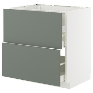 METOD / MAXIMERA Base cab f hob/int extractor w drw, white/Nickebo matt grey-green, 80x60 cm