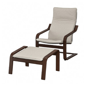 POÄNG Armchair and footstool, brown/Knisa light beige