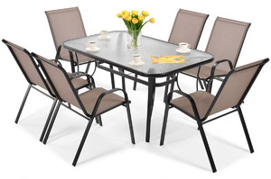 Garden Furniture Set PORTO with Table 150x90 cm & 6 Chairs, brown