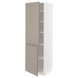 METOD High cabinet with shelves/2 doors, white/Upplöv matt dark beige, 60x60x200 cm