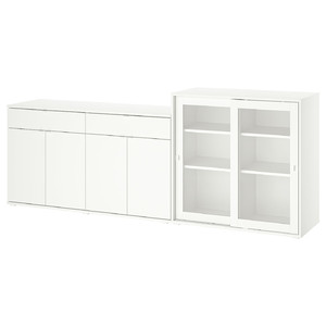 VIHALS Storage combination w glass doors, white/clear glass, 235x37x90 cm