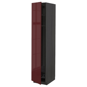 METOD High cabinet w shelves/wire basket, black Kallarp/high-gloss dark red-brown, 40x60x200 cm