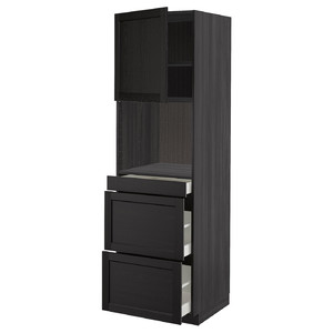 METOD / MAXIMERA Hi cab f micro combi w door/3 drwrs, black/Lerhyttan black stained, 60x60x200 cm