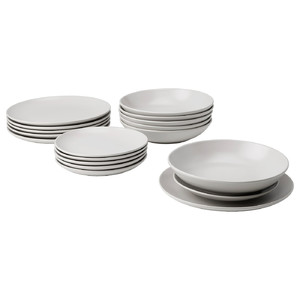 FÄRGKLAR 18-piece service, matt light grey